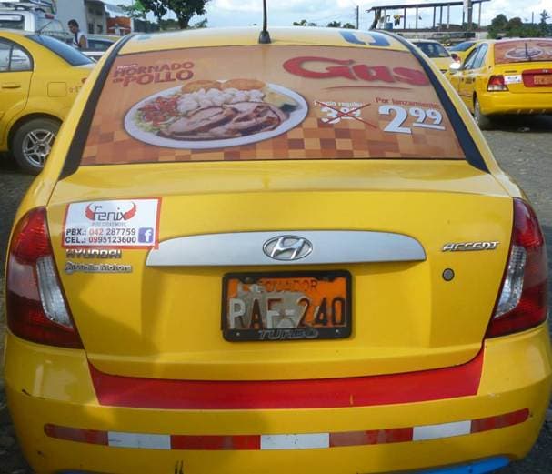 Publicidad en taxi, parte posterior vinil